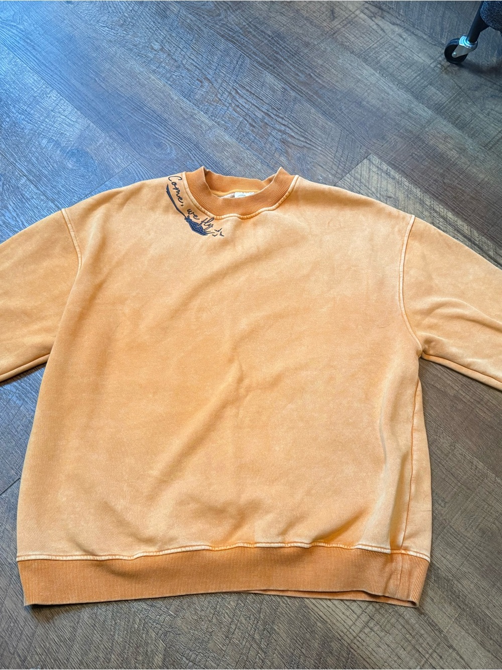 Source Unknown Washed Orange Crewneck Sweater with Subtle Neck Script